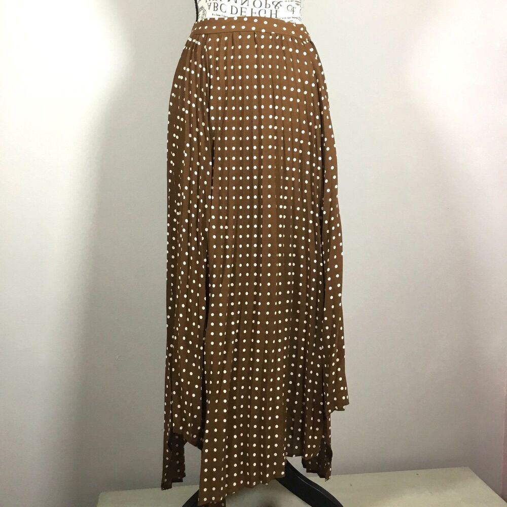 Zara asymmetric polka dot skirt brown cream handkerchief hem waist 25” XS